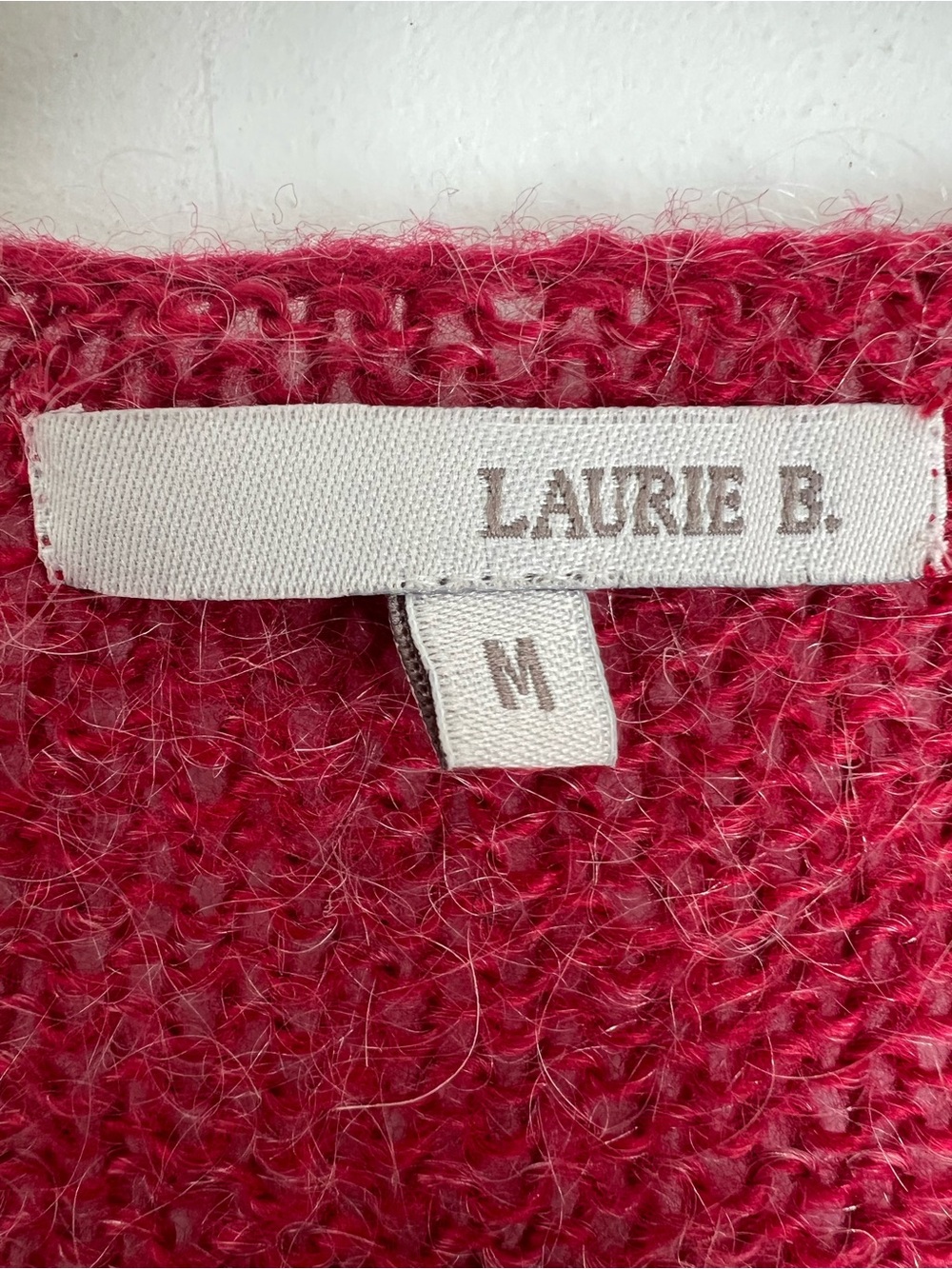 Laurie B. Berry Red Mohair Blend Cropped Open Knit Tie-Front Cardigan - Size M - Picture 5 of 7